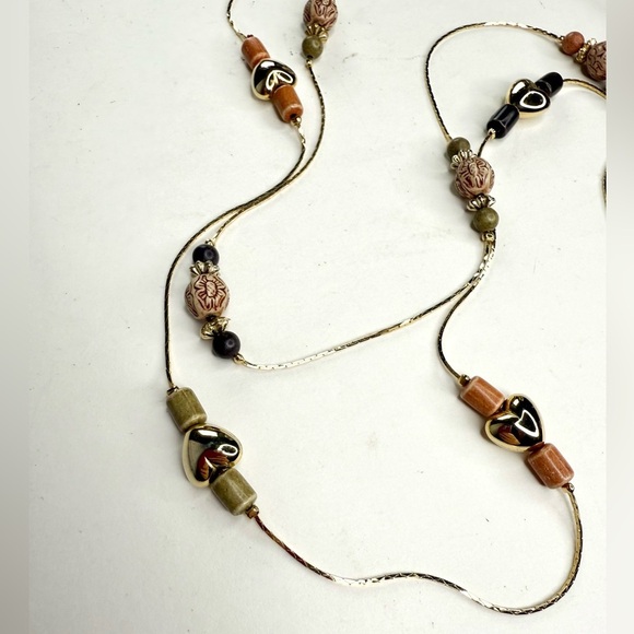 Double Strand 18 Inch Puffy Hearts and Beads Gold Plated Island Vibe Necklace - Picture 10 of 15